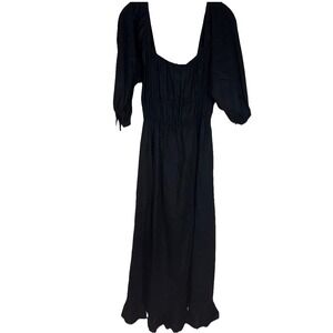 Avec Les Filles Black Linen Blend Midi Dress Size 10‎  @ Bloomingdales
